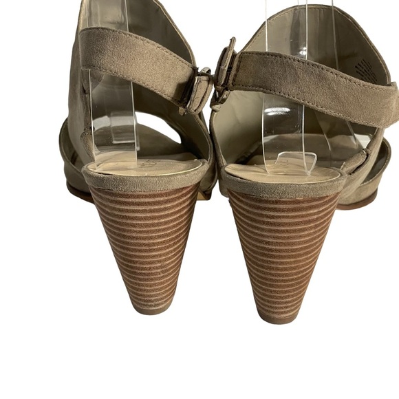 Nine West Rockall Tan Taupe Faux Suede Open Toe Slingback Cone Heel Shoe Sz 11M - Picture 7 of 10